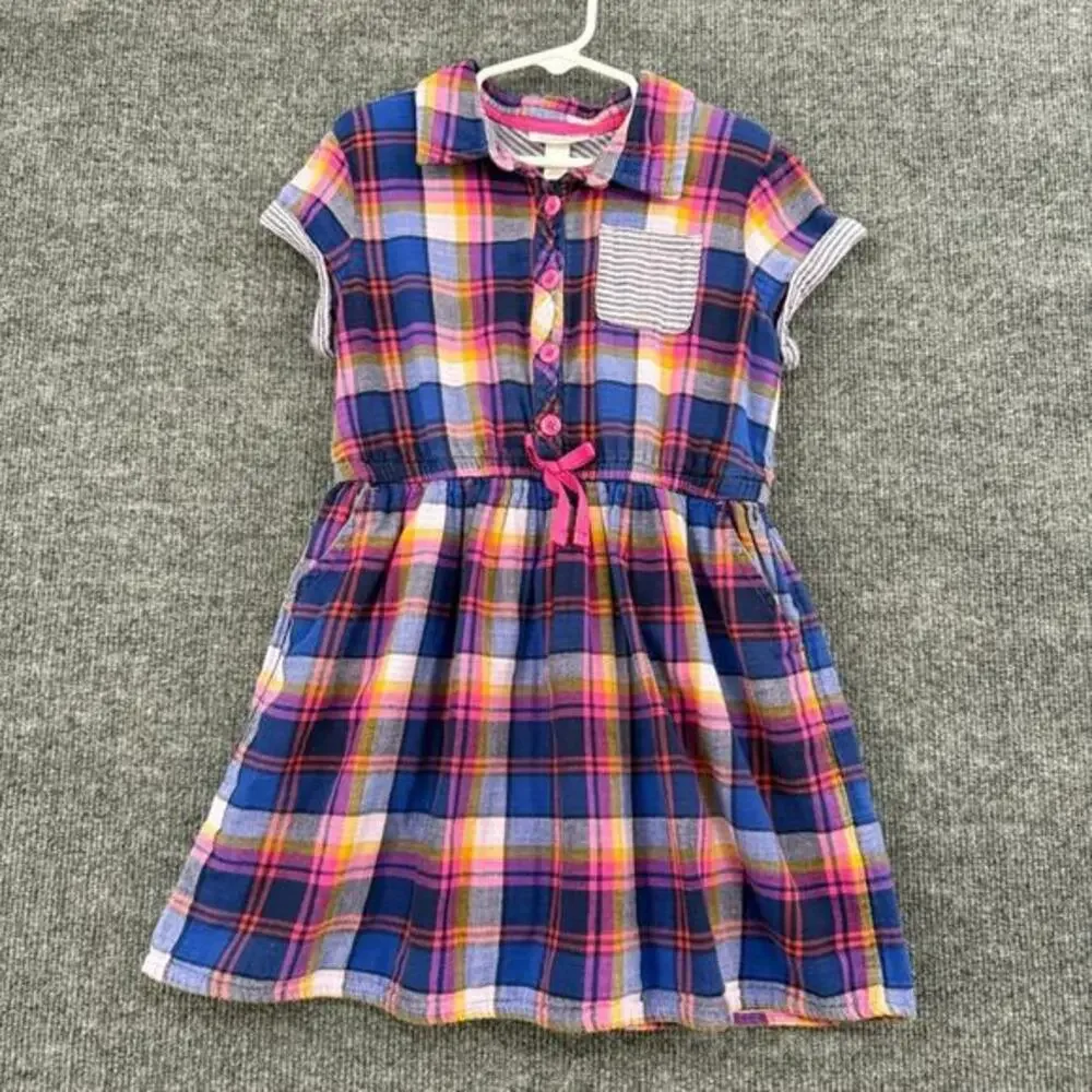 Cat & Jack Girls Plaid Shirt Dress Size 6 Multicolor Gauzy Double Weave Cotton